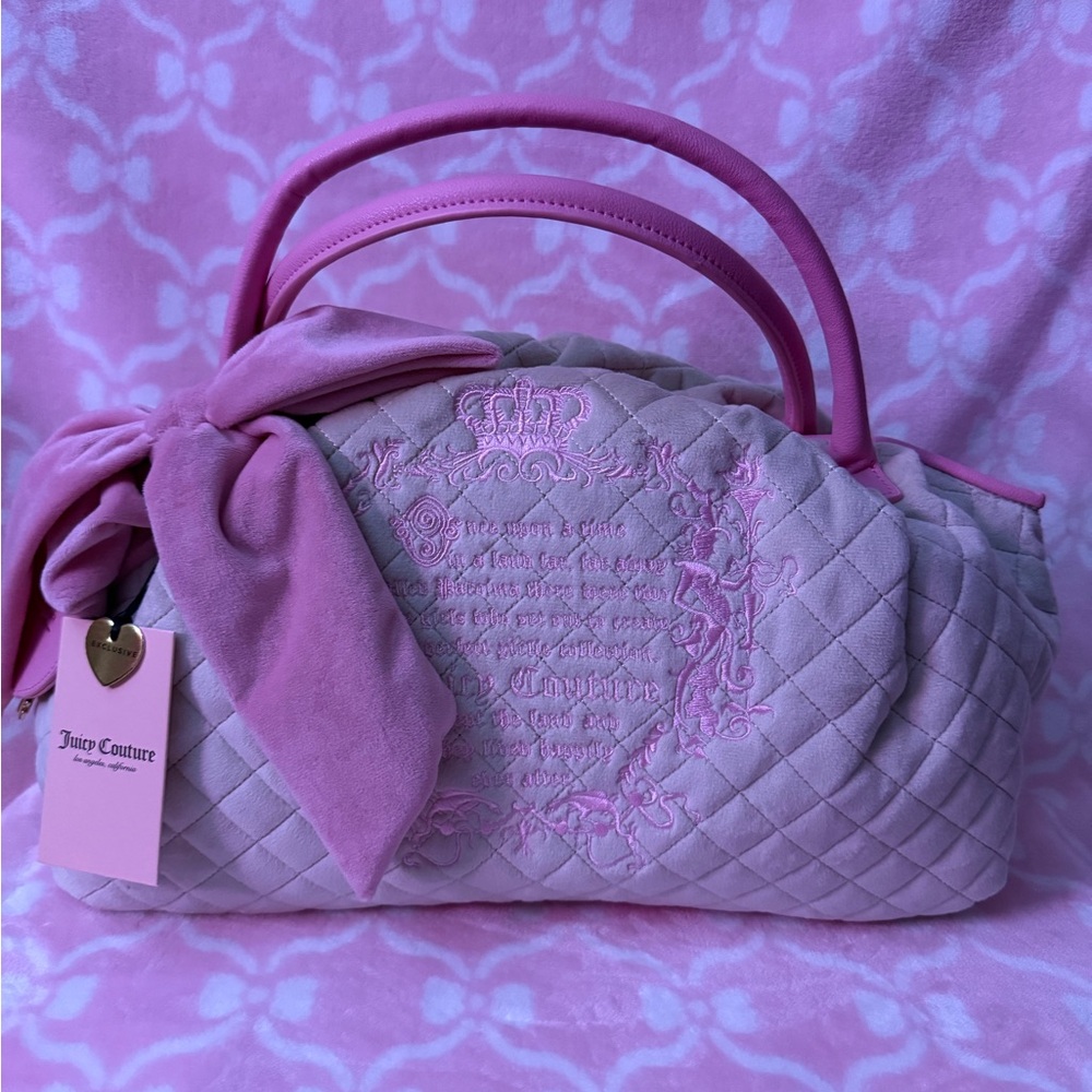 Juicy Couture Pink Quilted Satchel with Bow and Embroidered Crest